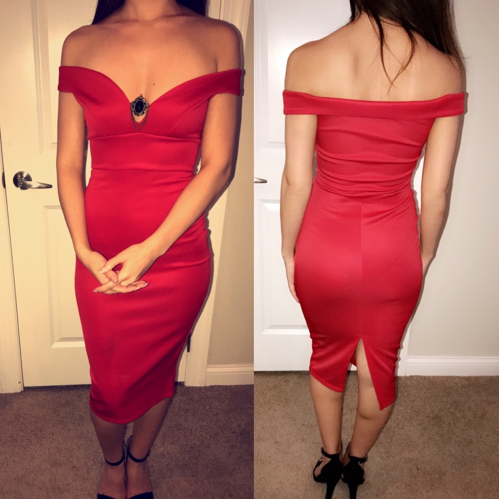 Red low cut dress